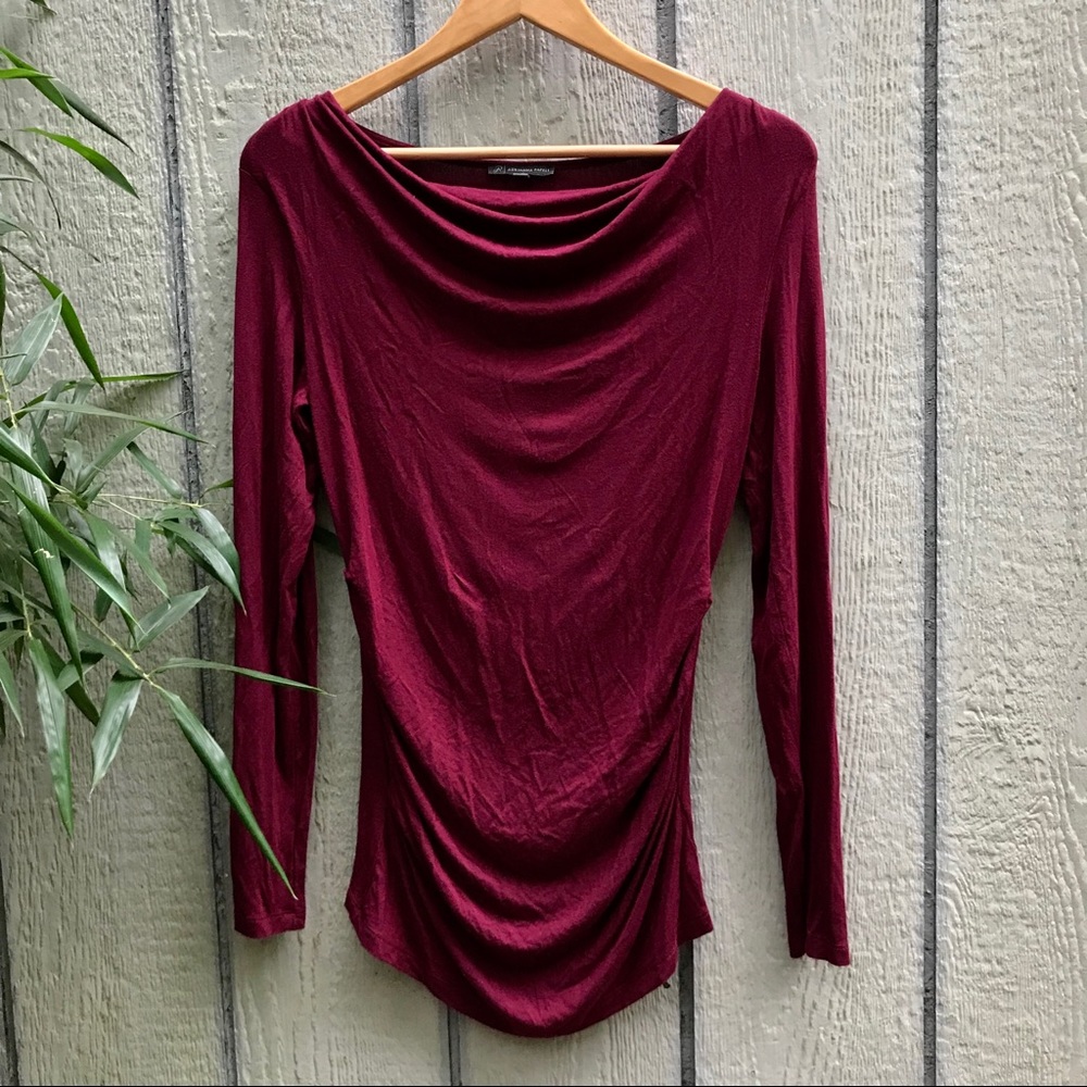 Adriana Papell ruched body con maroon tunic top